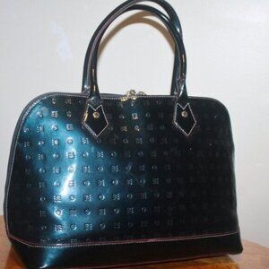 $499 Arcadia Italy Deep Blue Signature Domed Leather Satchel Purse Handbag Bag
